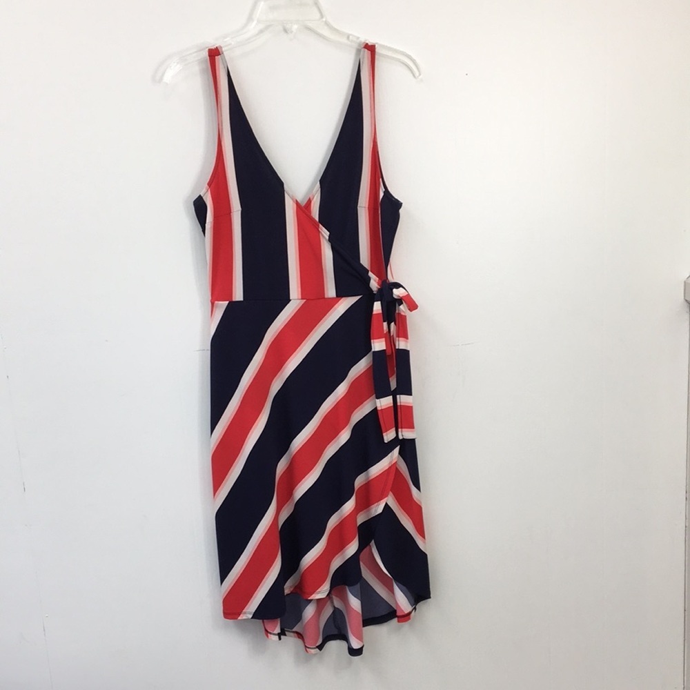Express Faux Wrap Sleeveless Midi Red White Blue Dress Size M EXCELLENT